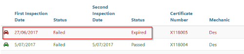 New expired status for an inspection